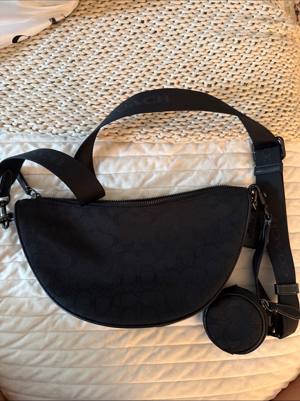 Coach Black Signature Crescent Crossbody with Round Coin Pouch